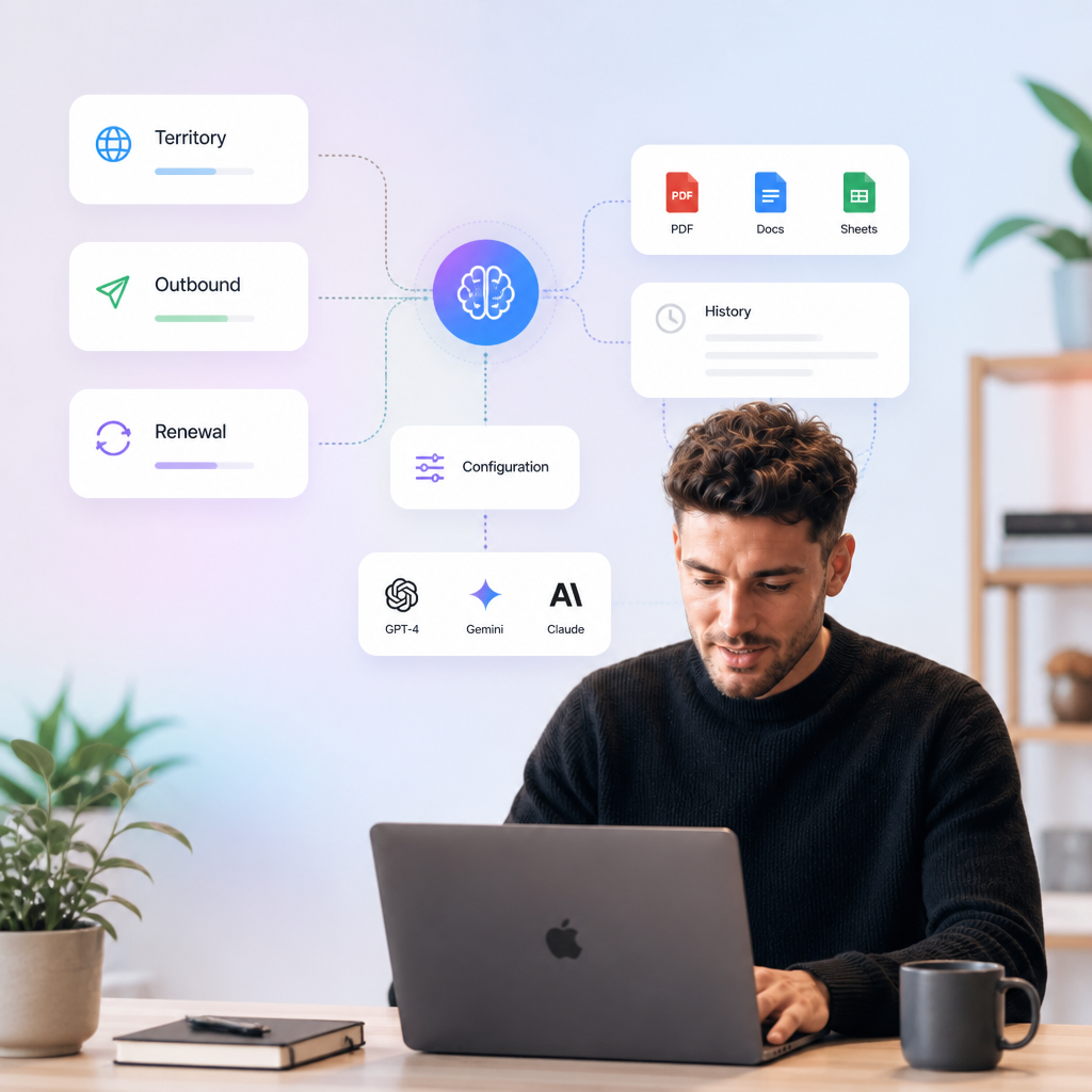 DIMA strategy workspace with playbook, files, and AI context for a sales play