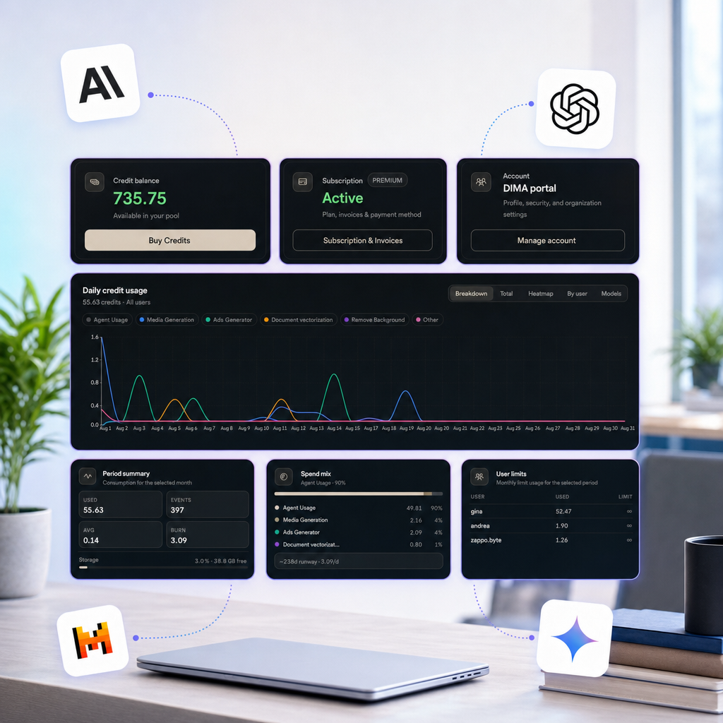 Enterprise AI usage limits and spend controls in DIMA admin
