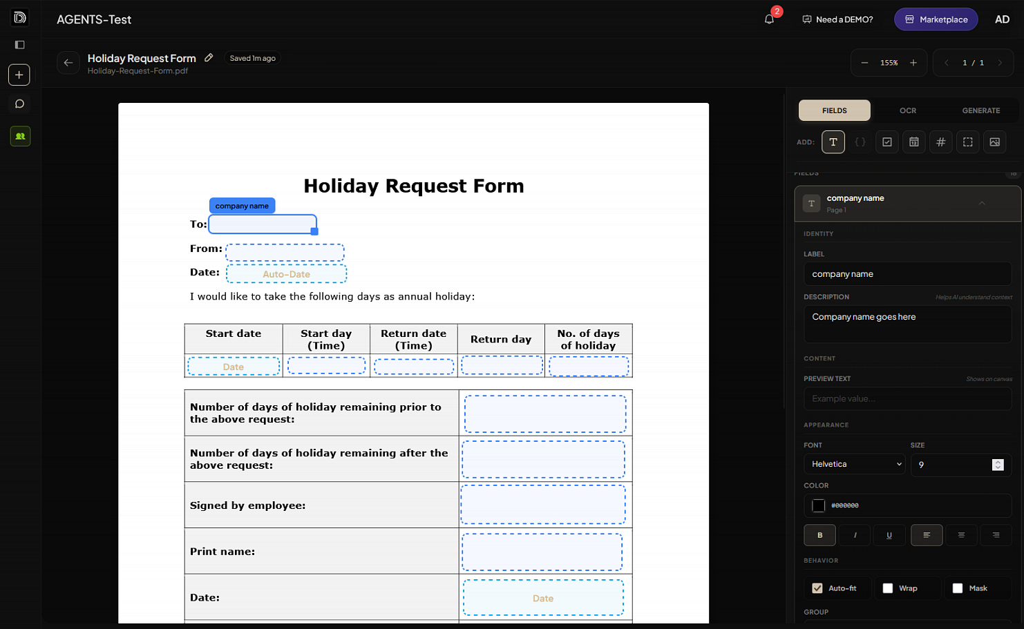 DIMA Document Intelligence — smart templates that auto-fill using business data
